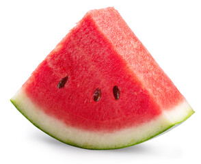 Watermelon triangle slice with seeds isolated on white background. Clipping path.
