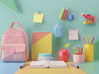 Pastel School Supplies: Backpack and Apple