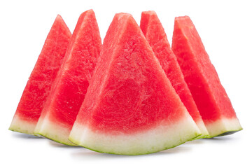 Watermelon triangle slices without seeds isolated on white background. Clipping path.