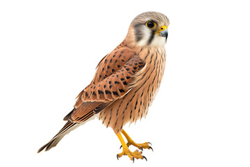 Obraz premium Kestrel in flight PNG, isolated on transparent background, ideal for wildlife and nature design projects, featuring a detailed bird of prey with outstretched wings and sharp features