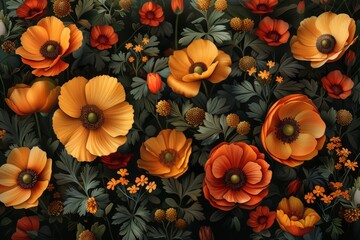 Fototapeta premium Floral Tapestry in Warm Hues