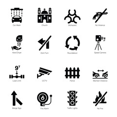 Bundle of Public Signs Glyph Icons