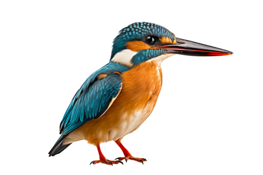 Colorful kingfisher bird in mid-flight isolated on transparent background with detailed feathers and vibrant plumage ideal for nature and wildlife design projects