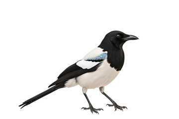 Majestic magpie PNG image with detailed feathers and vibrant black-and-white plumage isolated on transparent background ideal for digital design and nature illustrations