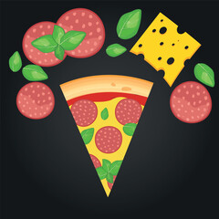 Pizza vector image. Fast food concept. Food for cafe and restaurant. Element for your website design, banners and advertising. Dough, cheese, sauce