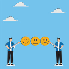 Customer feedback with emoticons, user experience or client satisfaction, opinions for products and services, review ratings or evaluation concept