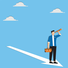 Man Standing on Arrow, Observing Ahead