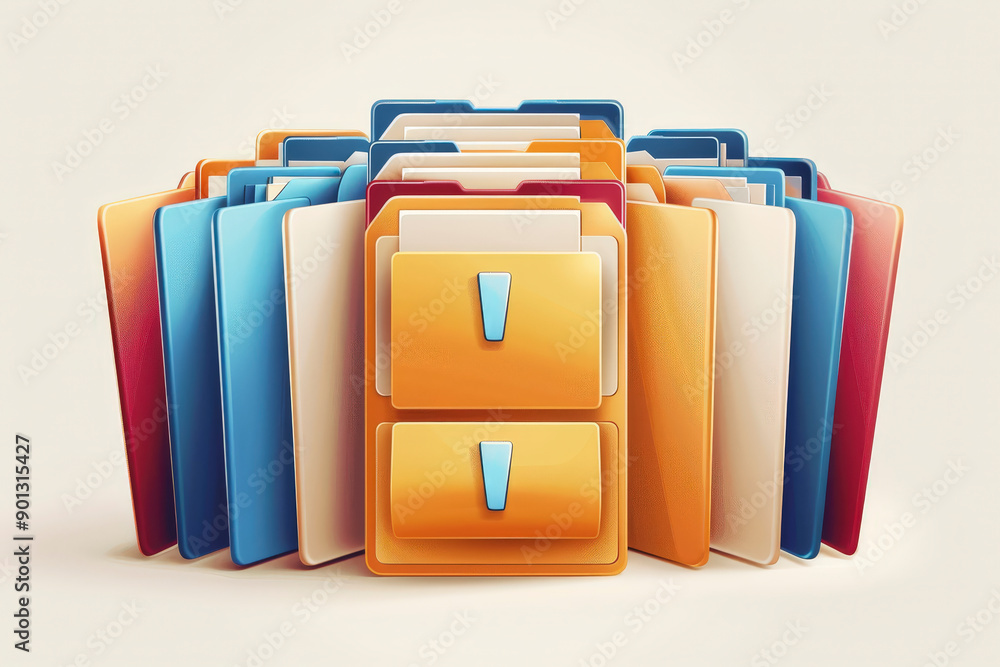 Poster colorful folders and file cabinet drawers symbolize efficient organization and storage of documents,
