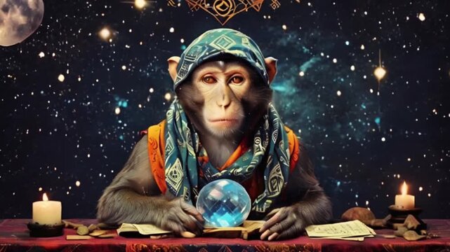 monkey and fortune ball video, AI generated