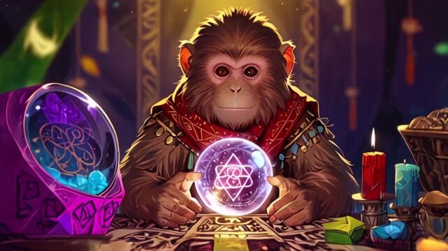 monkey and fortune ball video, AI generated