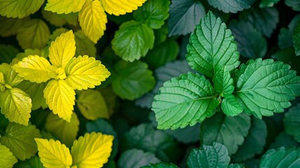 Contrasting Yellow and Green Leaves in Garden