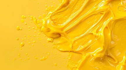 Glossy Yellow Paint Texture with Droplets and Swirls