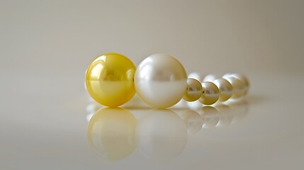 Yellow and White Pearls Reflecting on Glossy Surface