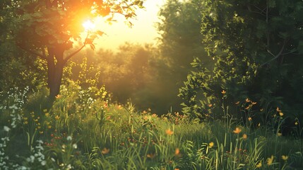 Sunset Glow in Wildflower Meadow