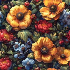 Fototapeta premium Vibrant Floral Tapestry of Yellow and Red