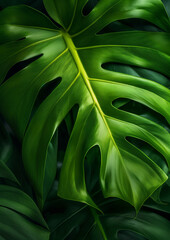 wallpaper background of a intense green monstera leaf
