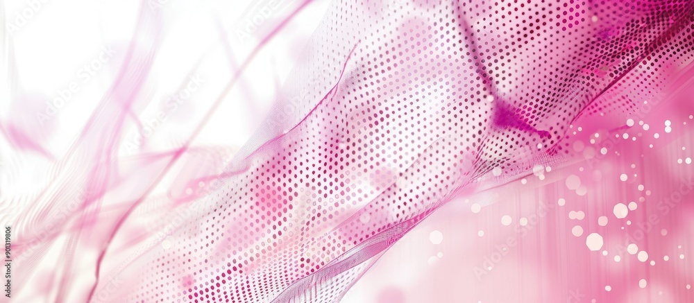 Fototapete Transparent material with small perforations creating a bright white and pink background suitable for a copy space image