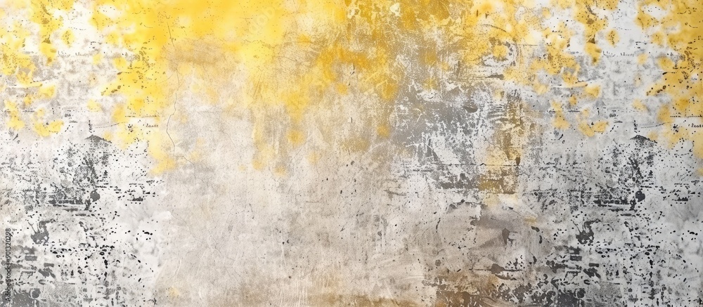 Poster A beautiful neutral watercolor like backdrop with a weathered concrete yellow and grey gradient wall background adorned with scratches is ideal for adding text or graphics in the copy space image