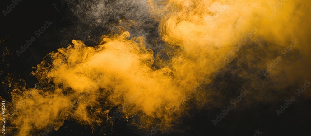 Poster Black background with yellow steam capturing attention featuring copy space image