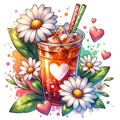 Iced Drink With Flowers and Straws