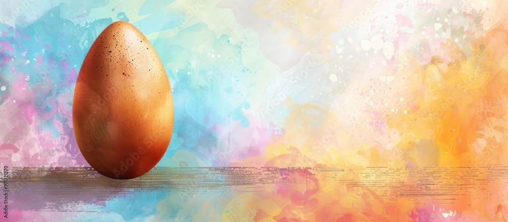 Poster Sketch and structured brown egg positioned on a colorful Easter themed background with a blank area for additional elements like text or graphics known as a copy space image