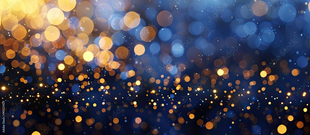Aufkleber blurred navy blue backdrop adorned with shiny gold lights ideal for a winter holiday greeting card m