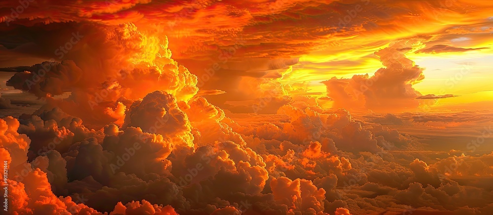 Poster Sunset reflects on clouds creating a picturesque copy space image