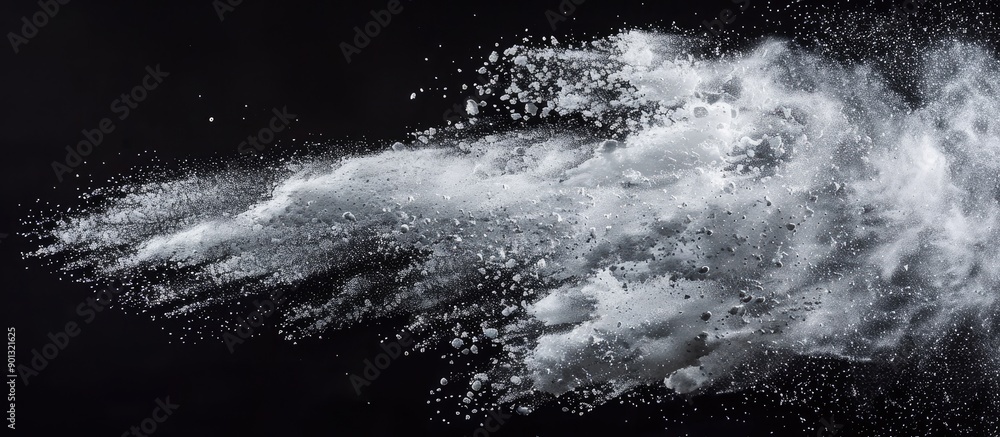 Poster capturing a moment of talcum powder being thrown in the air creating an explosive motion with white 