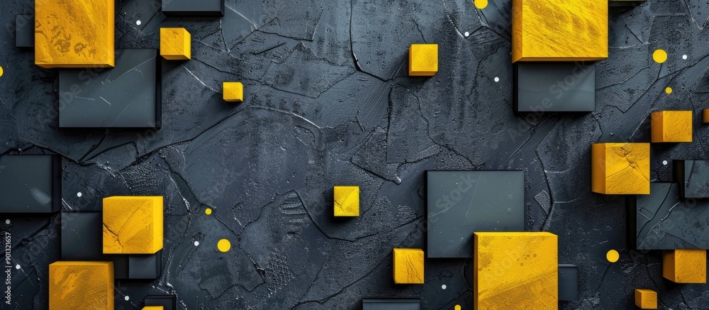 Aufkleber dark gray textured backdrop with yellow and white polka dot boxes providing copy space image