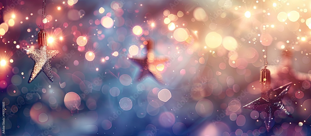 Poster Abstract holiday background with sparkling stars on a blurred bokeh backdrop ideal for use as a copy space image
