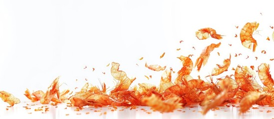Dried shrimp image with empty space on a white backdrop. Creative banner. Copyspace image