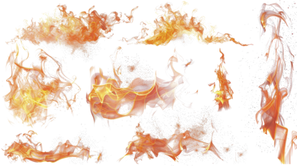 Abstract smoke and flame art: swirling, fiery patterns dance on a white background, creating dynamic, ethereal shapes that evoke movement and energy.