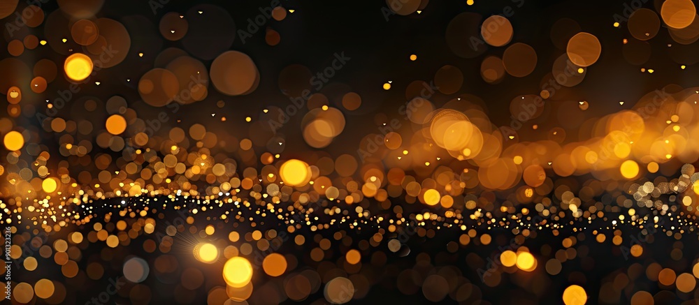 Aufkleber close up view of blurred golden sparkles on a black backdrop ideal for festive backgrounds or projec