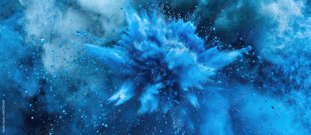 Aufkleber a freeze frame image capturing an explosion of blue powder against a splattered background with ampl