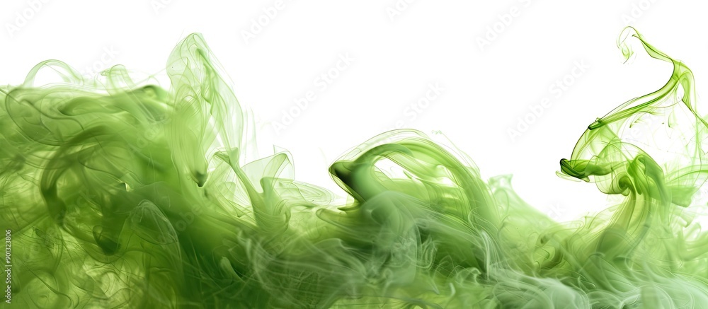 Sticker green smoke billowing over a white background showcasing the motion of the green smoke in a captivat