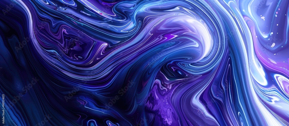 Poster Swirling patterns of purple and blue paint creating an abstract design with copy space image