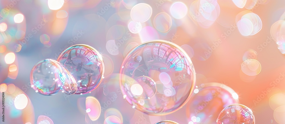 Poster translucent soap bubbles against a bright backdrop with room for copy space image