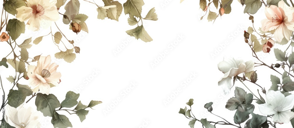 Poster isolated on a white background a floral frame featuring flowers and leaves with copy space image