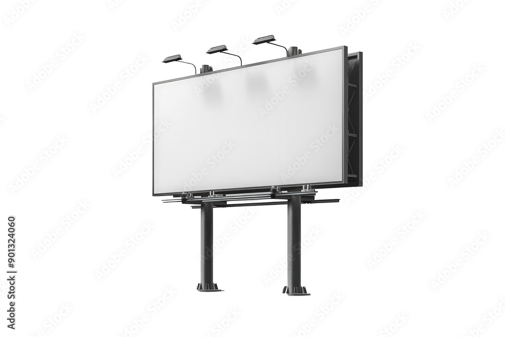 Wall mural a large, empty billboard with lighting fixtures on top stands against a plain background, ready for 
