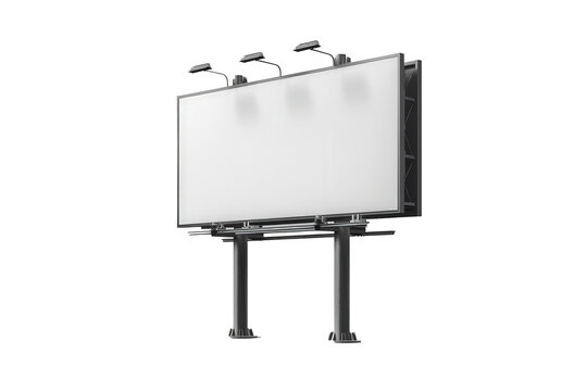 A large, empty billboard with lighting fixtures on top stands against a plain background, ready for advertisements or messages to be displayed.