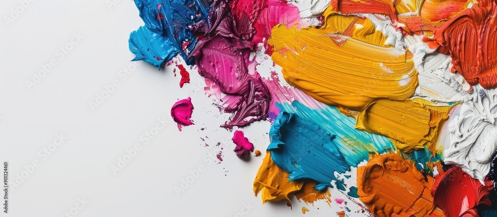 Aufkleber Various colored palette set against a white backdrop with space for text alongside. Creative banner. Copyspace image