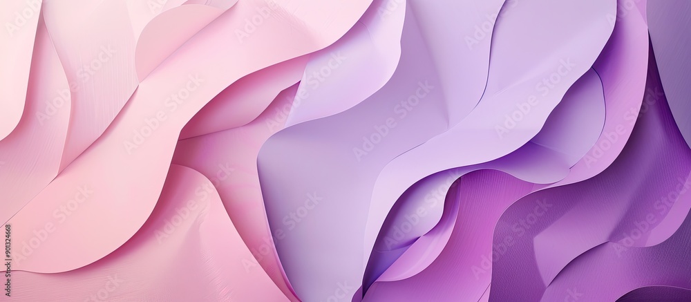Poster top view of geometric shapes in pastel pink and purple colors forming an abstract paper composition 