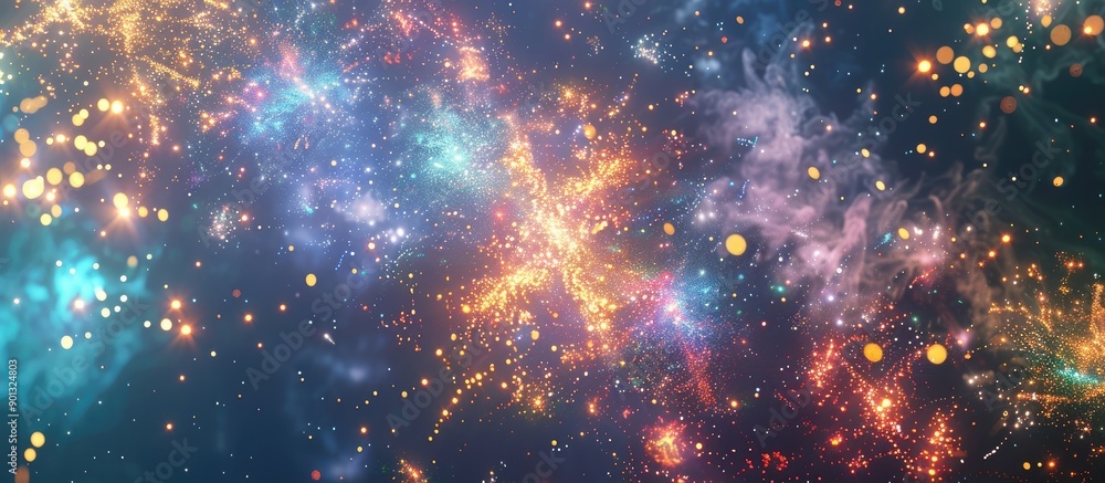 Poster celebrate the new year with a mesmerizing display of colorful fireworks against a backdrop that offe