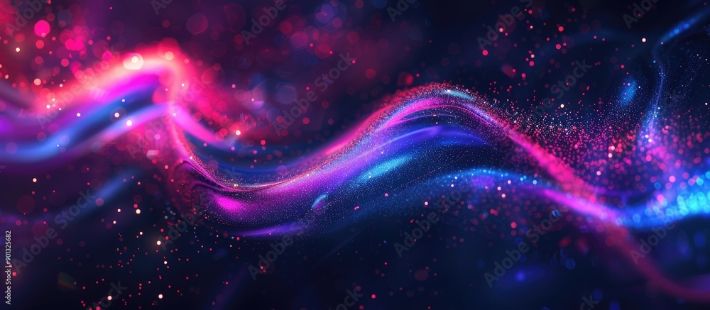 Poster blurry neon purple and blue light leaks create a fluorescent background with smooth rays and flecks 