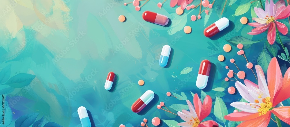 Poster promote health through antibiotic medication with copy space image for an ad emphasizing treatment c