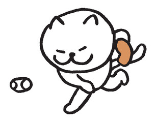 Obraz premium 色々なスポーツをする目が細いかわいい白猫キャラ