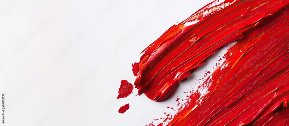 Aufkleber Close up of a vibrant red paint stroke against a white backdrop with empty space for text or design in the image. Creative banner. Copyspace image