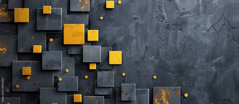 Aufkleber dark gray textured backdrop with yellow and white polka dot boxes providing copy space image