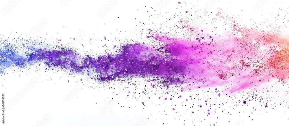 Poster Freeze motion of colorful powder exploding creating a multicolored glitter texture on a white background ideal for a copy space image