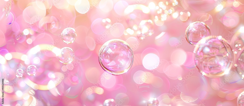 Poster pastel pink background with a beautiful bokeh air bubble abstract with a copy space image